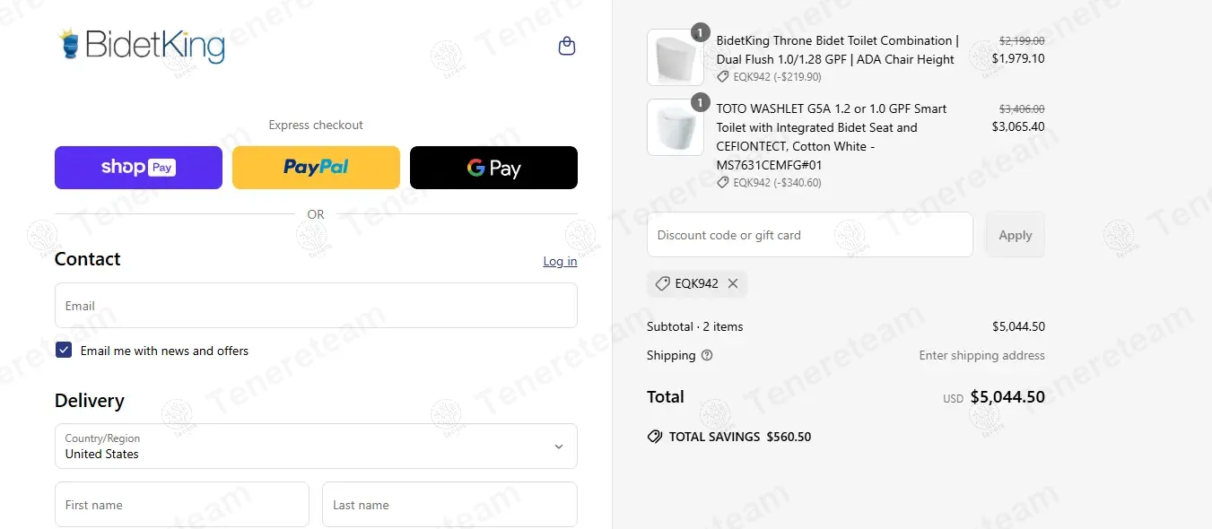 Bidet King coupon code: 10% off with EQK942. Tested and valid as 1 year ago.