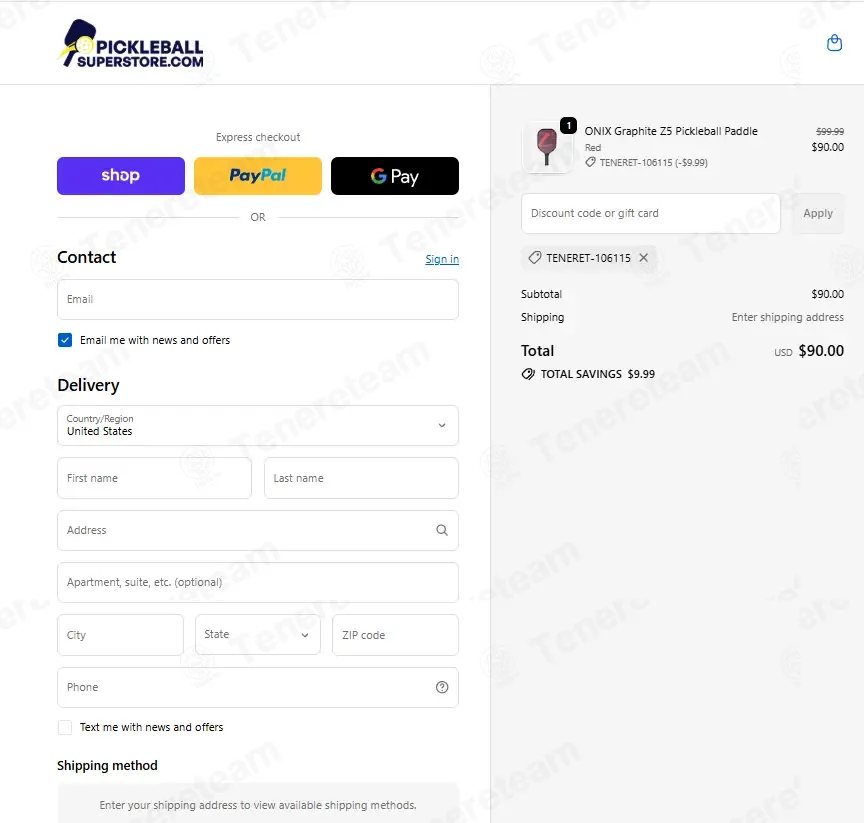 Pickleball Superstore coupon code: 10% off with TENERET-106115. Tested and valid as 1 month ago.