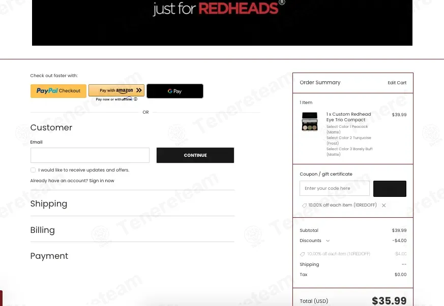 Just For Redheads coupon code: 10% off with 10REDOFF. Tested and valid as 2 months ago.
