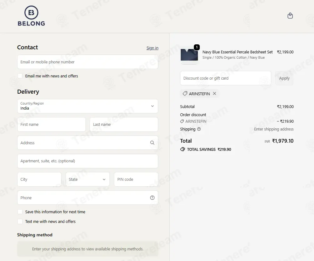 Belong India coupon code: 10% off with ARINSTEFIN. Tested and valid as 3 weeks ago.