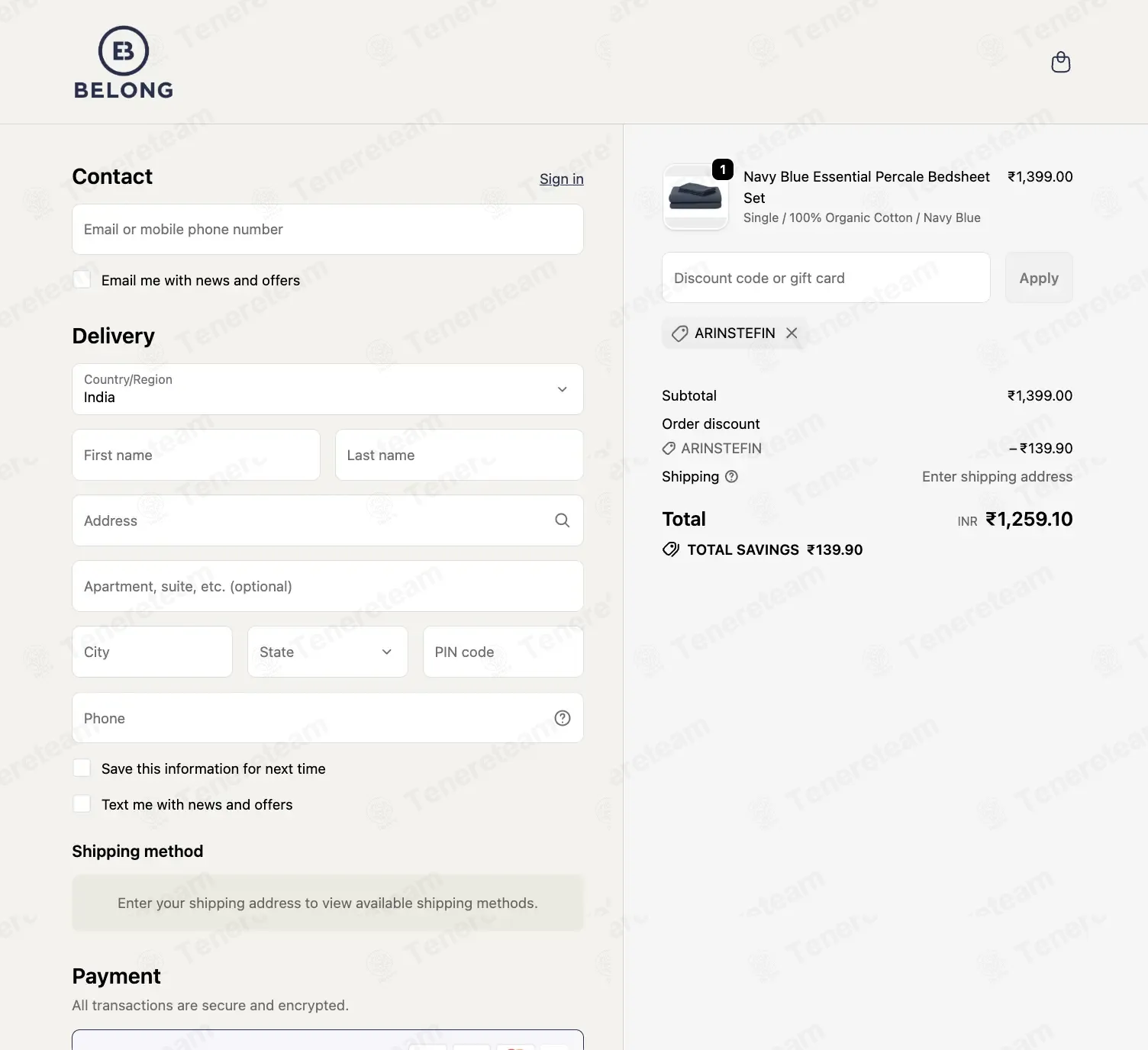 Belong India coupon code: 10% off with ARINSTEFIN. Tested and valid as 3 weeks ago.