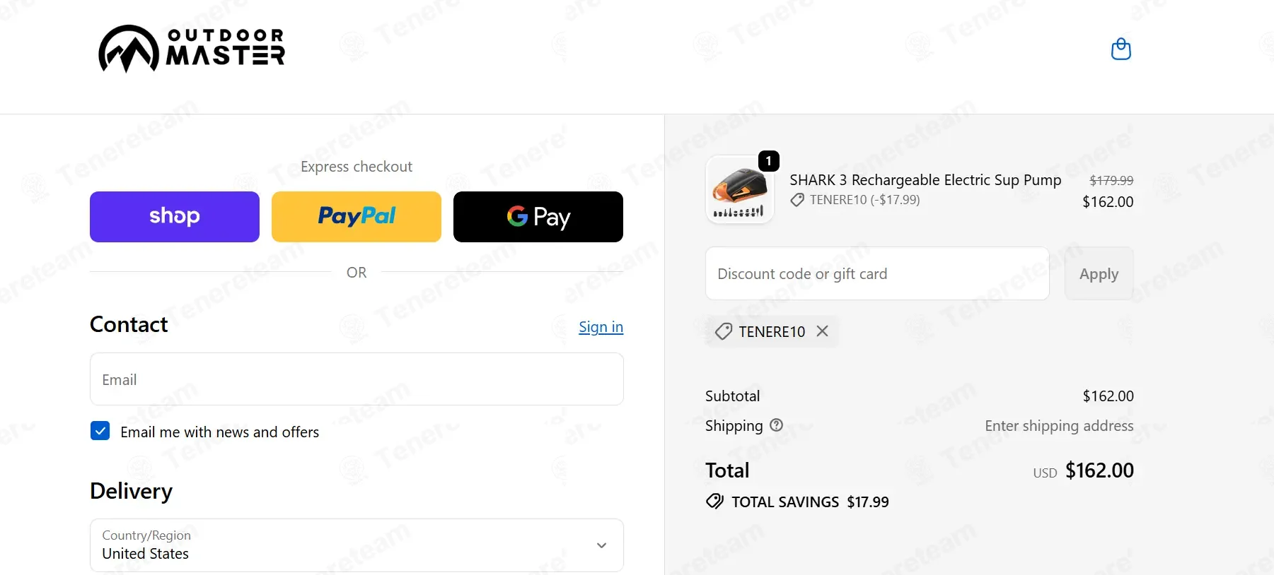 Outdoor Master coupon code: 10% off with TENERE10. Tested and valid as 1 month ago.