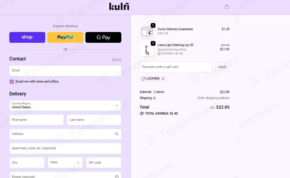 Kulfi Beauty coupon code: 10% off with lachina. Tested and valid as 3 weeks ago.
