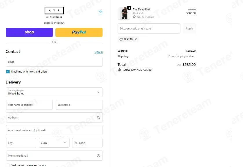 AYR coupon code: 10% off with TEXT10. Tested and valid as 1 week ago.