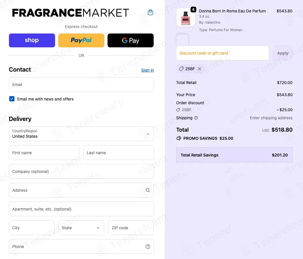 Fragrance Market coupon code: $25 off with 25BF. Tested and valid as 8 months ago.