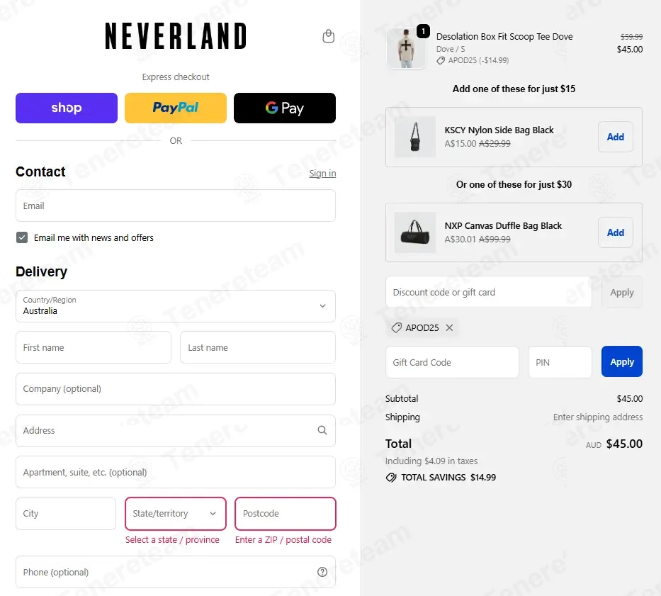 Neverland Store AU coupon code: 25% off with APOD25. Tested and valid as 3 weeks ago.
