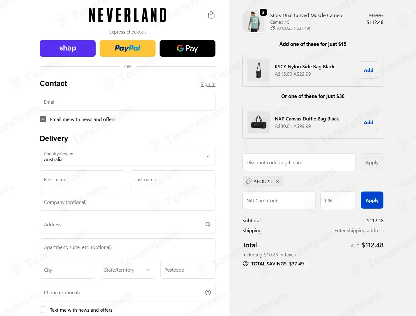 Neverland Store AU coupon code: 25% off with APOD25. Tested and valid as 3 weeks ago.