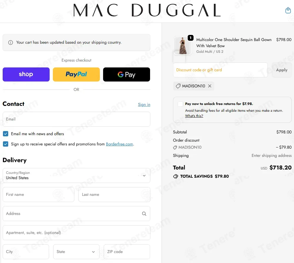 Mac Duggal apply coupon code