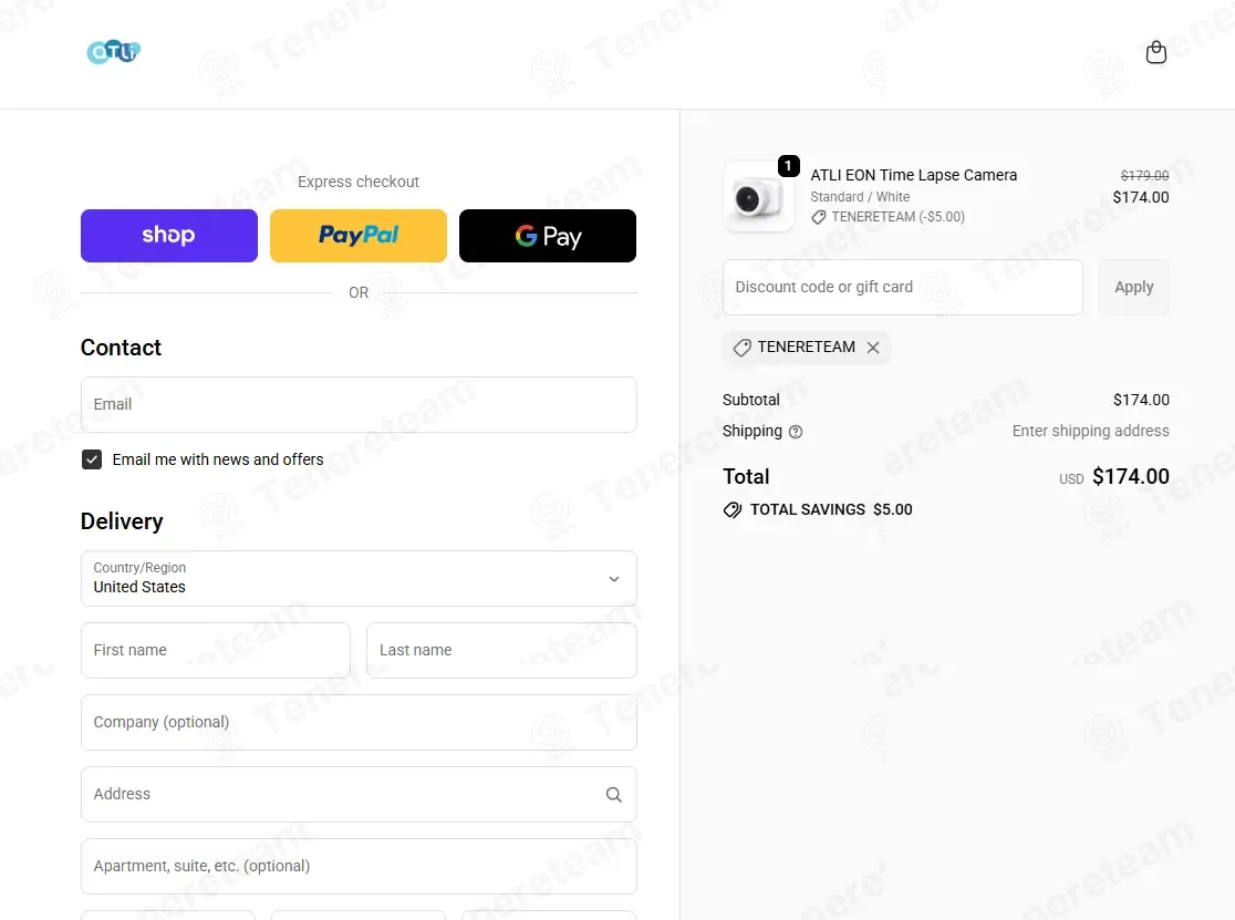 Atlitimelapse coupon code: $5 off with TENERETEAM. Tested and valid as 2 weeks ago.