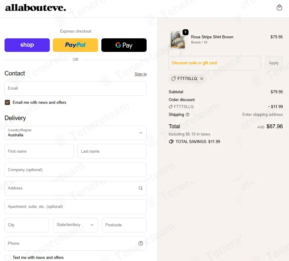 All About Eve coupon code: 15% off with FTT7SLLQ. Tested and valid as 8 months ago.
