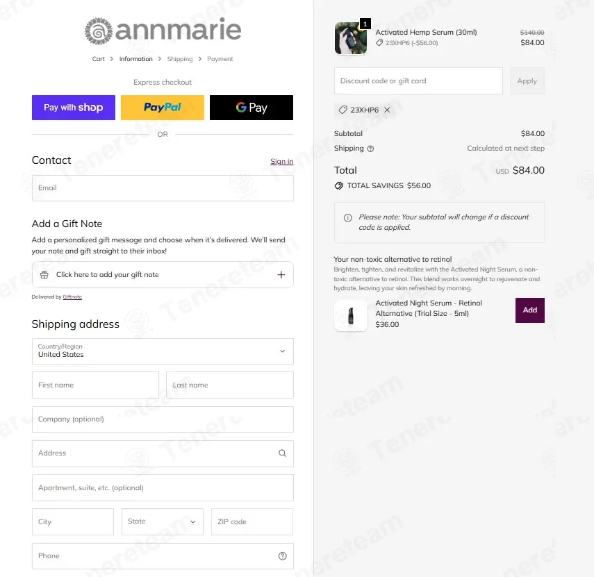Annmarie Skin Care coupon code: 40% off with 23XHP6. Tested and valid as 1 week ago.