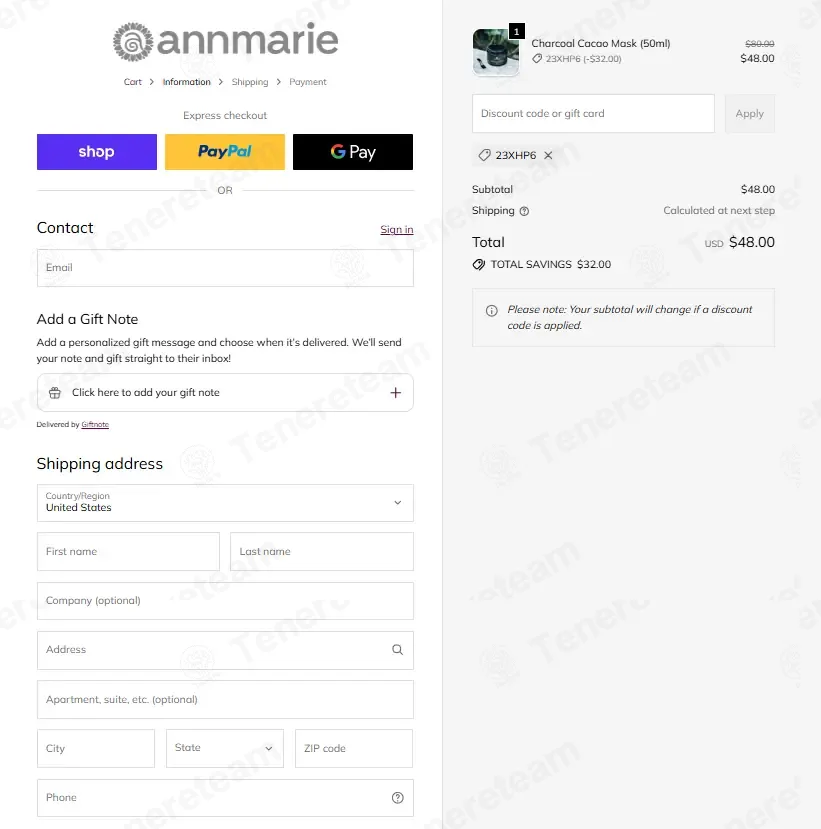 Annmarie Skin Care coupon code: 40% off with 23XHP6. Tested and valid as 1 week ago.