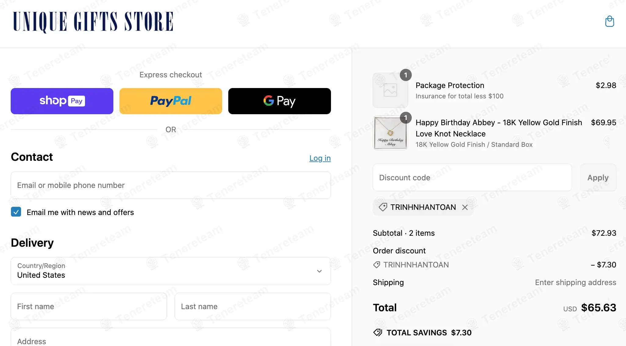 Unique Gifts Store coupon code: 10% off with TRINHNHANTOAN. Tested and valid as 1 year ago.