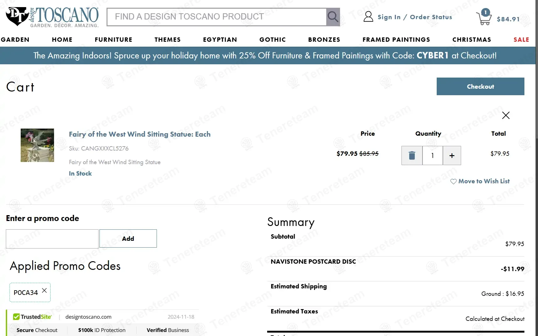 Design Toscano coupon code: 15% off with POCA34. Tested and valid as 1 year ago.