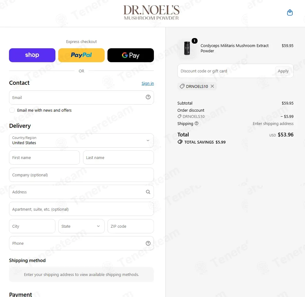 Dr. Noel's Mushroom Powder coupon code re-checked and confirmed working at checkout