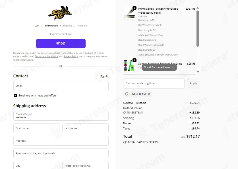 Stinger Sports coupon code: 10% off with TENERETEAM. Tested and valid as 2 weeks ago.