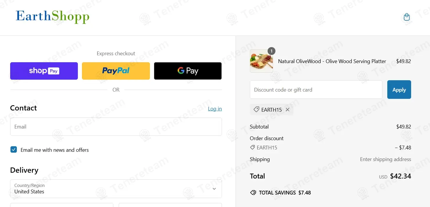Earthshopp coupon code re-checked and confirmed working at checkout