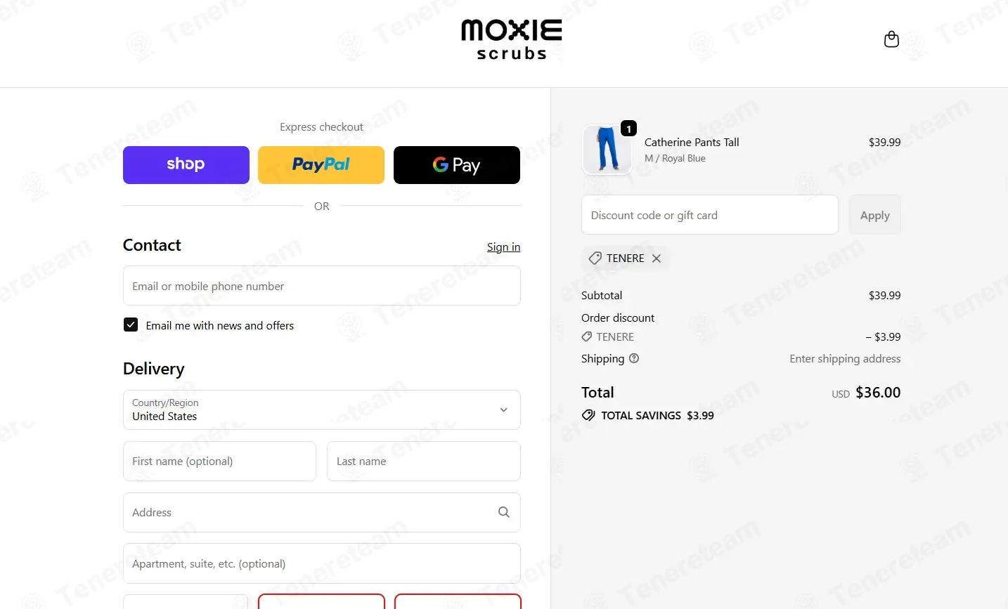 Moxie Scrubs coupon code: 10% off with TENERE. Tested and valid as 1 week ago.