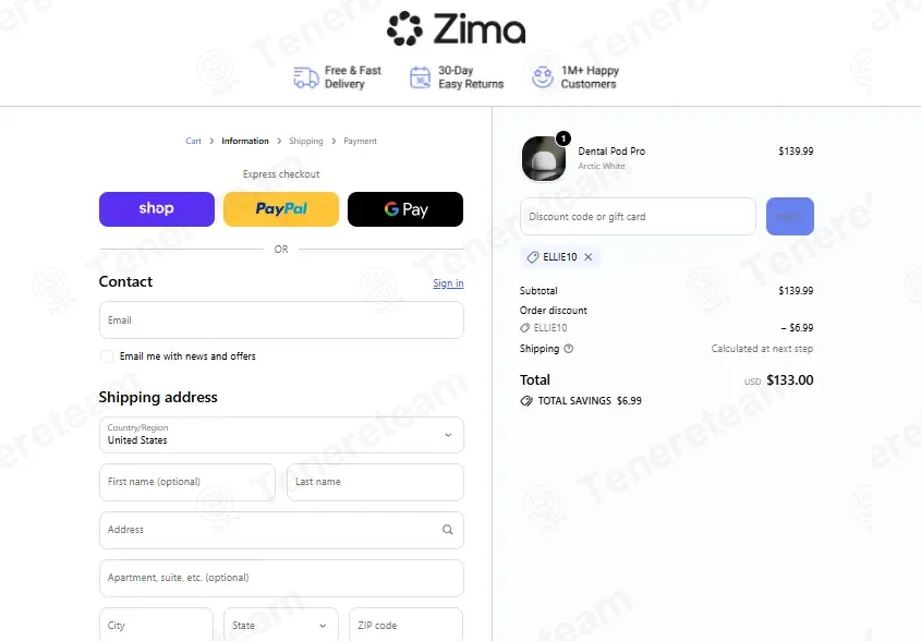 ZIMA DENTAL UK coupon code: 5% off with ELLIE10. Tested and valid as 3 weeks ago.