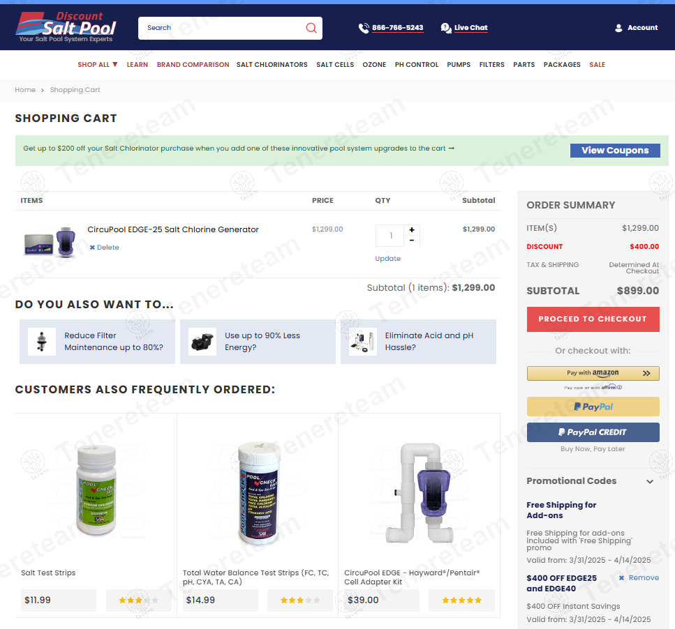Discount Salt Pool coupon code: $400 off with USA400. Tested and valid as 10 months ago.