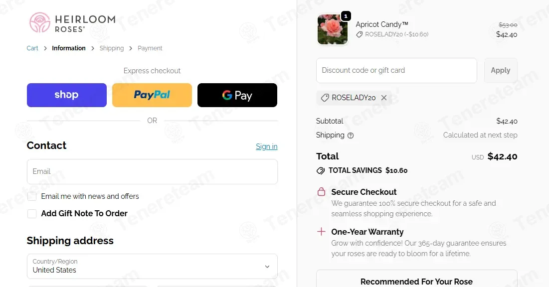 Heirloom Roses coupon code: 20% off with ROSELADY20. Tested and valid as 3 months ago.