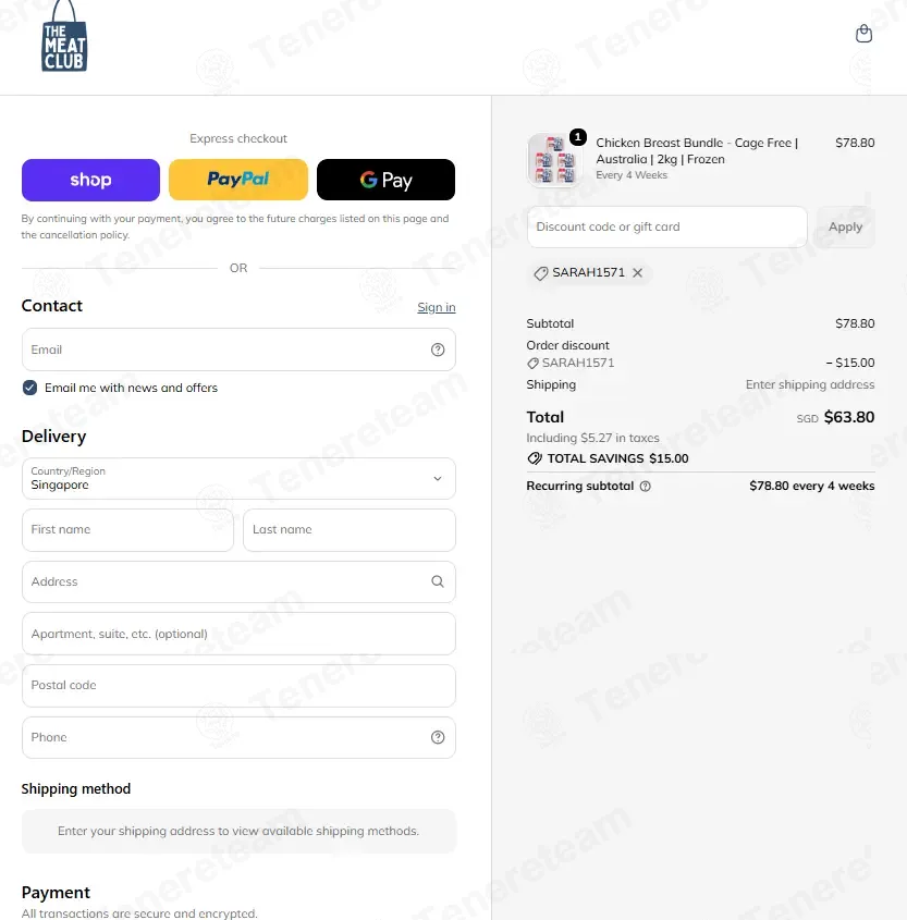 The Meat Club SG coupon code: $15 off with SARAH1571. Tested and valid as 3 weeks ago.