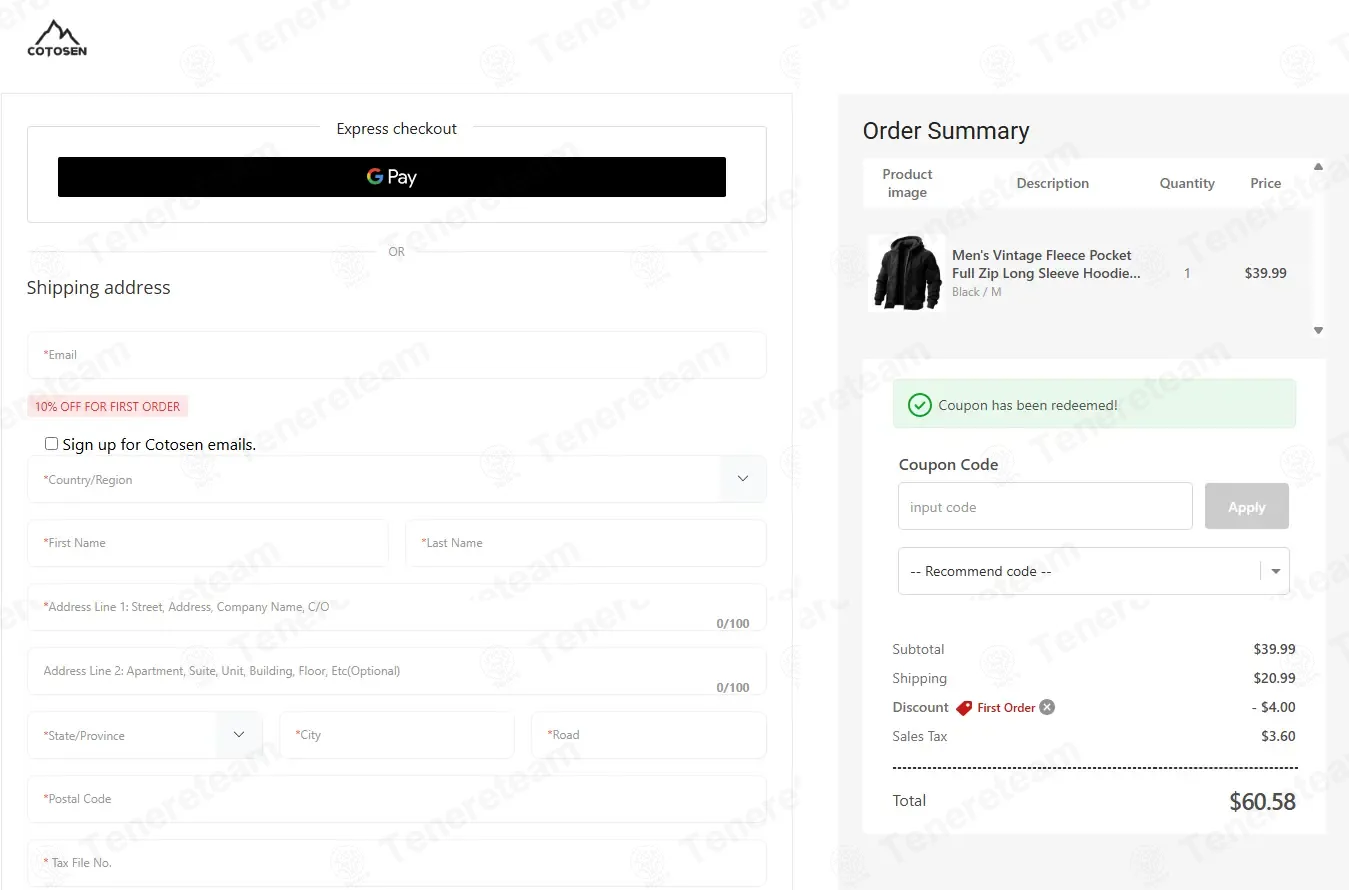 Cotosen coupon code: 10% off with FIRSTORDER1. Tested and valid as 4 months ago.