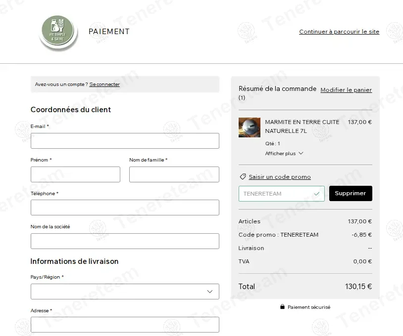 Vie Simple et Saine coupon code: 5% off with TENERETEAM. Tested and valid as 11 months ago.
