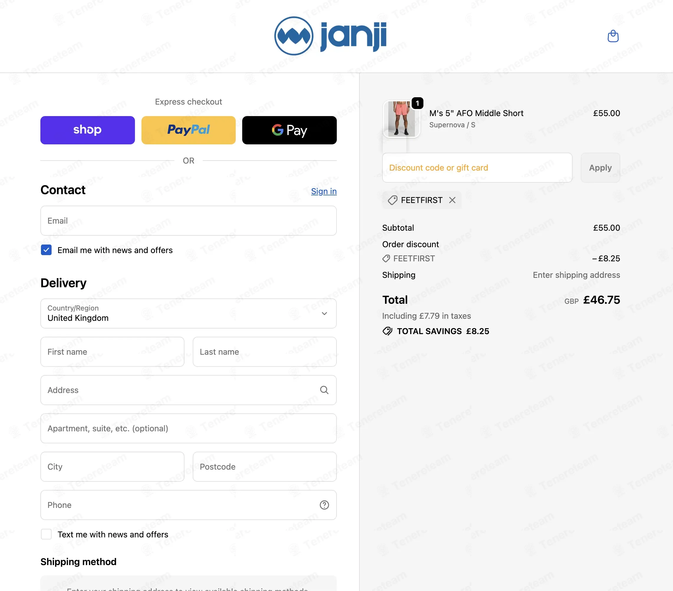 Janji UK coupon code: 15% off with FEETFIRST. Tested and valid as 3 weeks ago.
