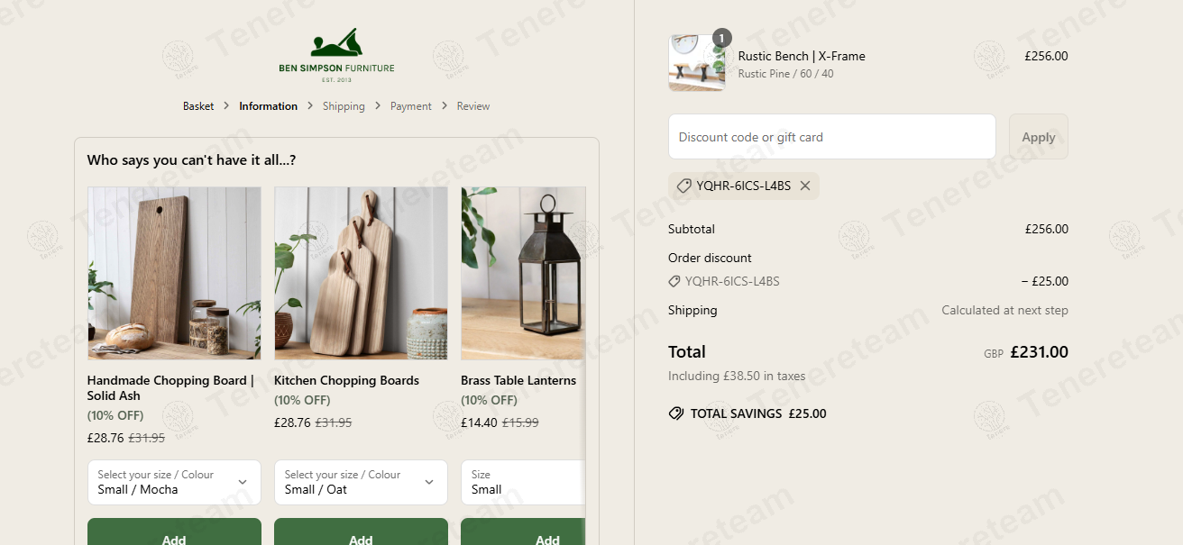 Ben Simpson Furniture coupon code: £25 off with YQHR-6ICS-L4BS. Tested and valid as 1 year ago.