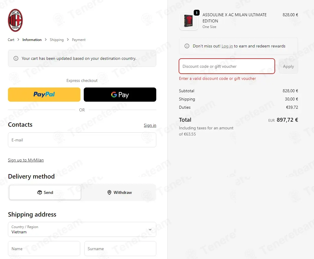 AC Milan Store coupon code: 10% off with CN10. Tested and valid as 2 months ago.