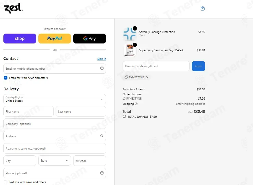 Zest Tea coupon code: 20% off with RYNESTYNE. Tested and valid as 1 month ago.