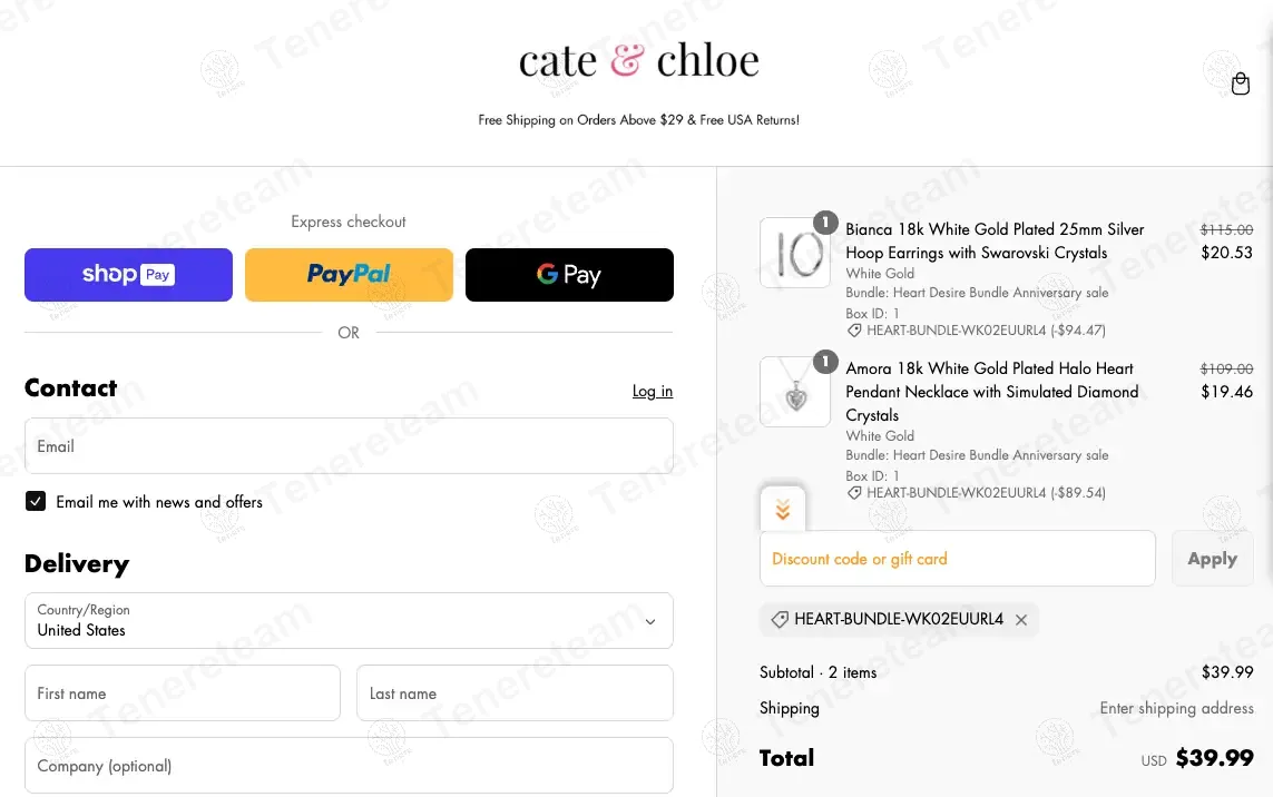 Cate And Chloe coupon code: 85% off with HEART-BUNDLE-WK02EUURL4. Tested and valid as 1 year ago.