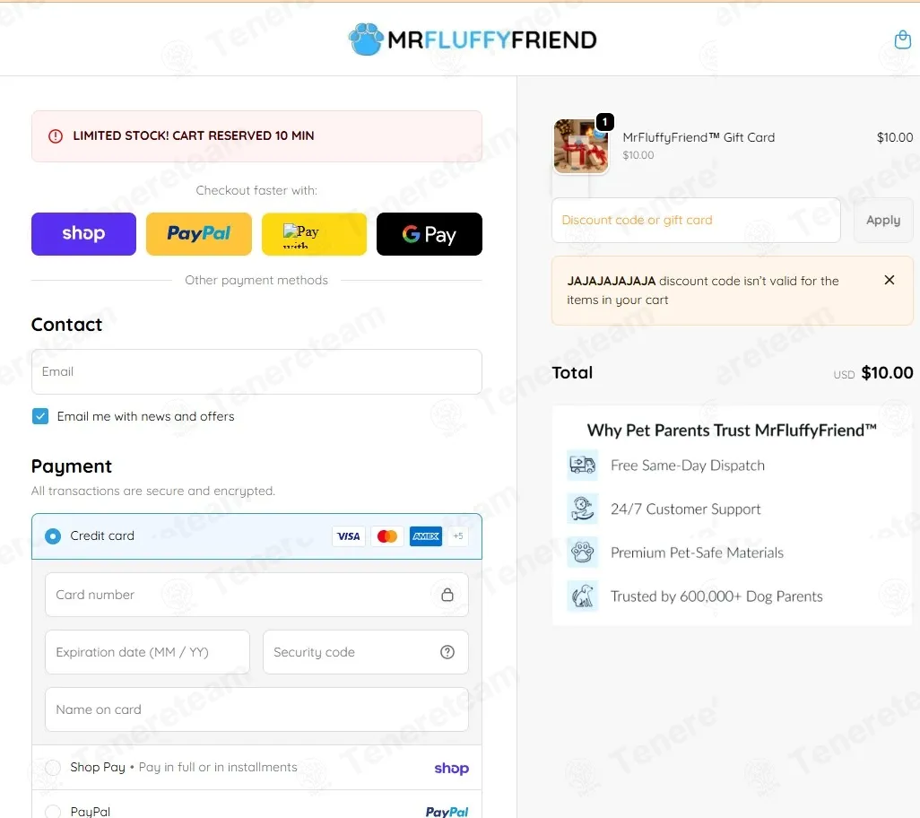MrFluffyFriend coupon code: 10% off with JAJAJAJAJAJA. Tested and valid as 2 months ago.