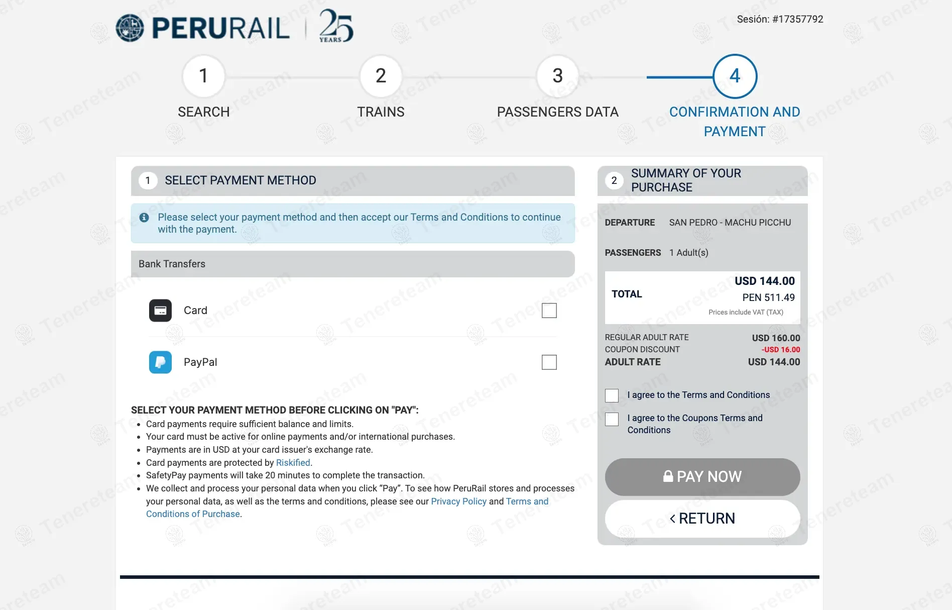 Perurail coupon code verified as working at checkout