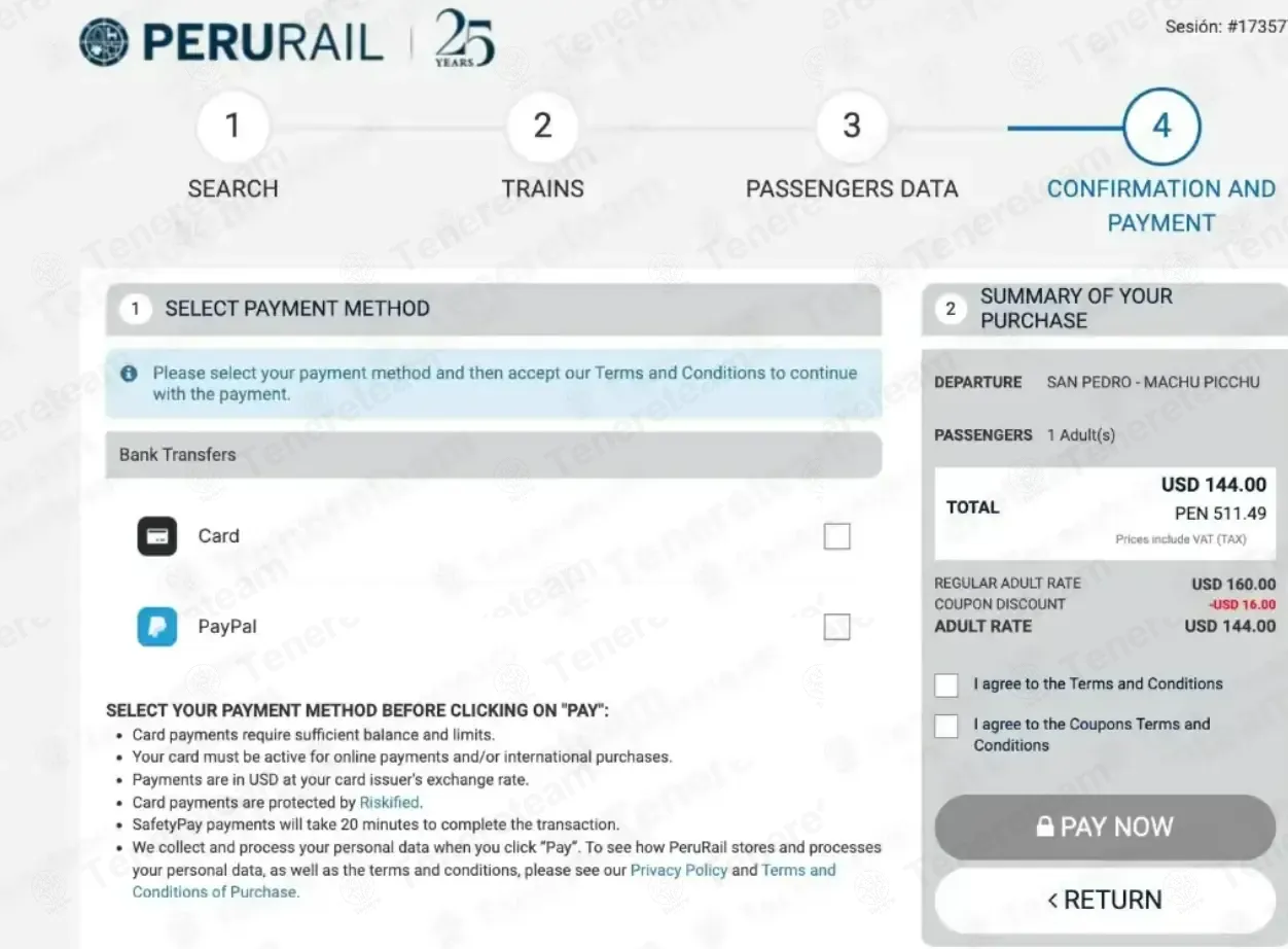 Perurail coupon code: 10% off with PISCO. Tested and valid as 1 day ago.