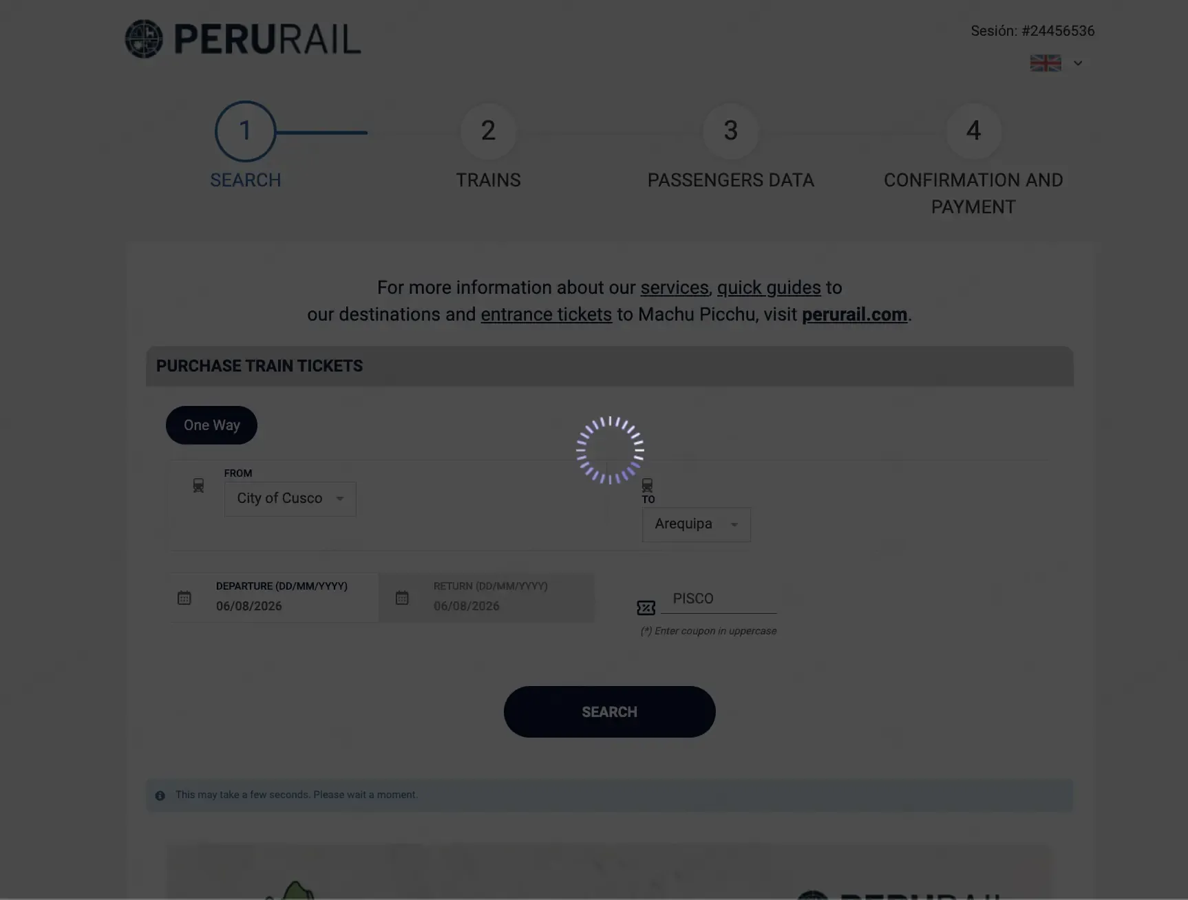 Perurail coupon code: 10% off with PISCO. Tested and valid as 1 day ago.