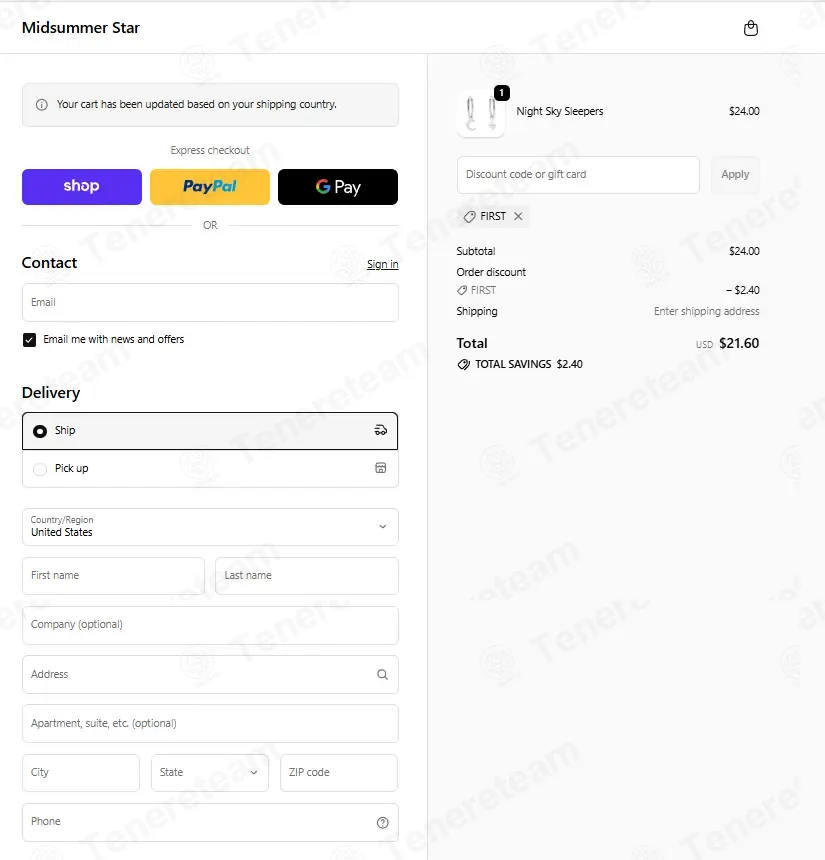 Midsummer Star coupon code: 10% off with FIRST. Tested and valid as 7 months ago.