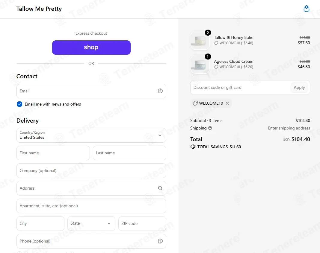 Tallow Me Pretty coupon code successfully applied at checkout