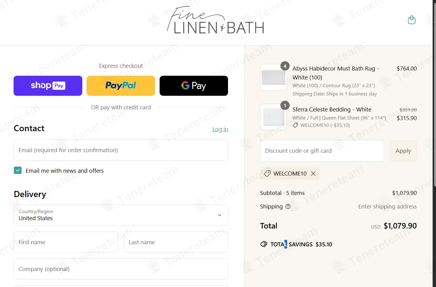 Fine Linen And Bath coupon code: 10% off with WELCOME10. Tested and valid as 1 year ago.