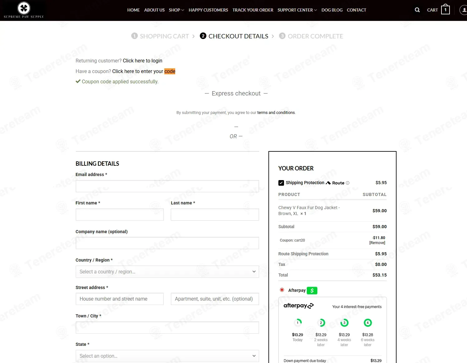 Supreme Paw Supply coupon code: 20% off with CART20. Tested and valid as 1 month ago.