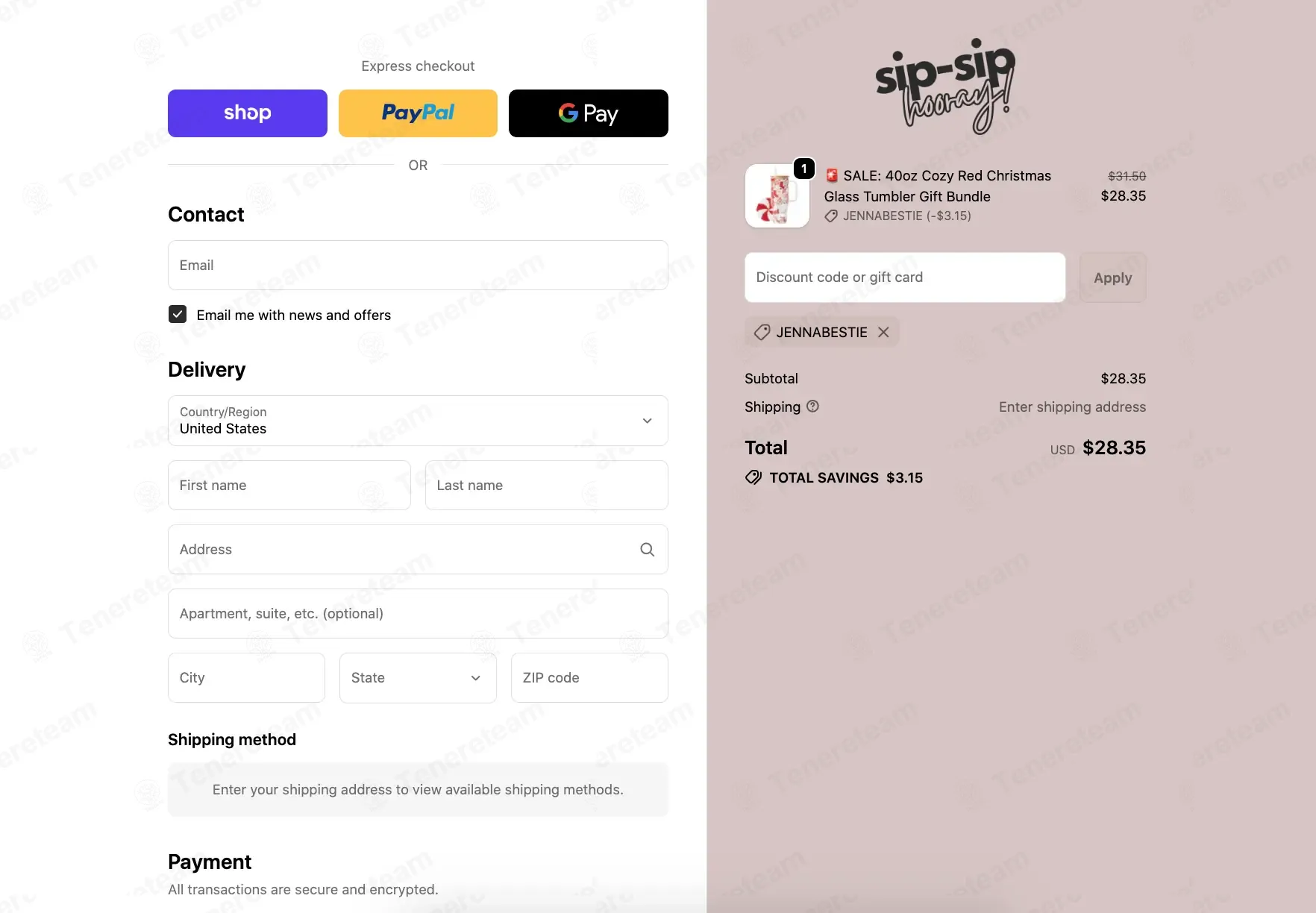 Sip Sip Hooray coupon code: 10% off with JENNABESTIE. Tested and valid as 2 weeks ago.
