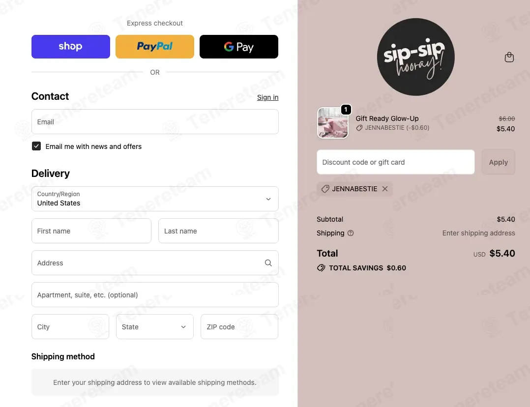 Sip Sip Hooray coupon code: 10% off with JENNABESTIE. Tested and valid as 2 weeks ago.