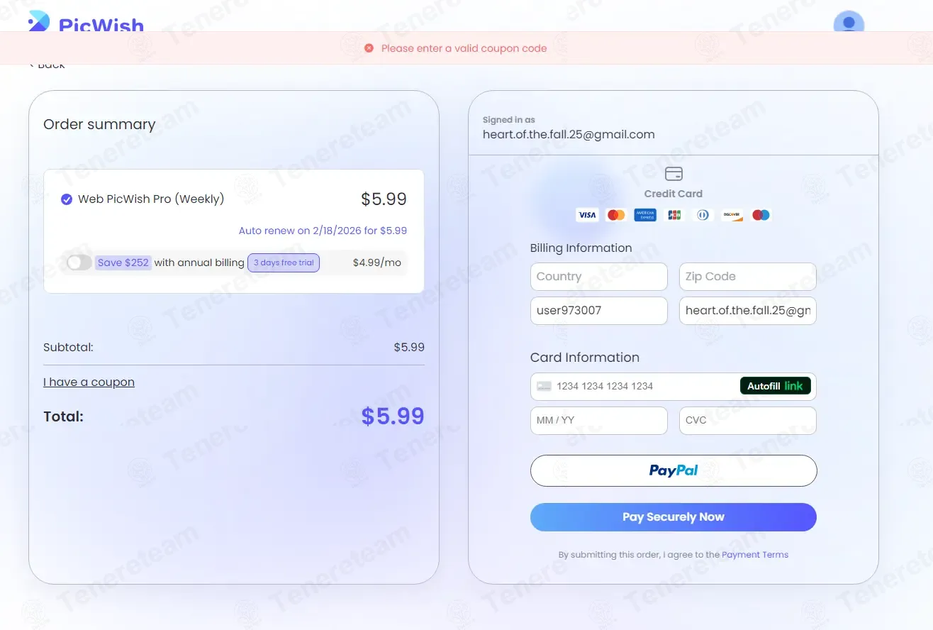 Picwish apply coupon code