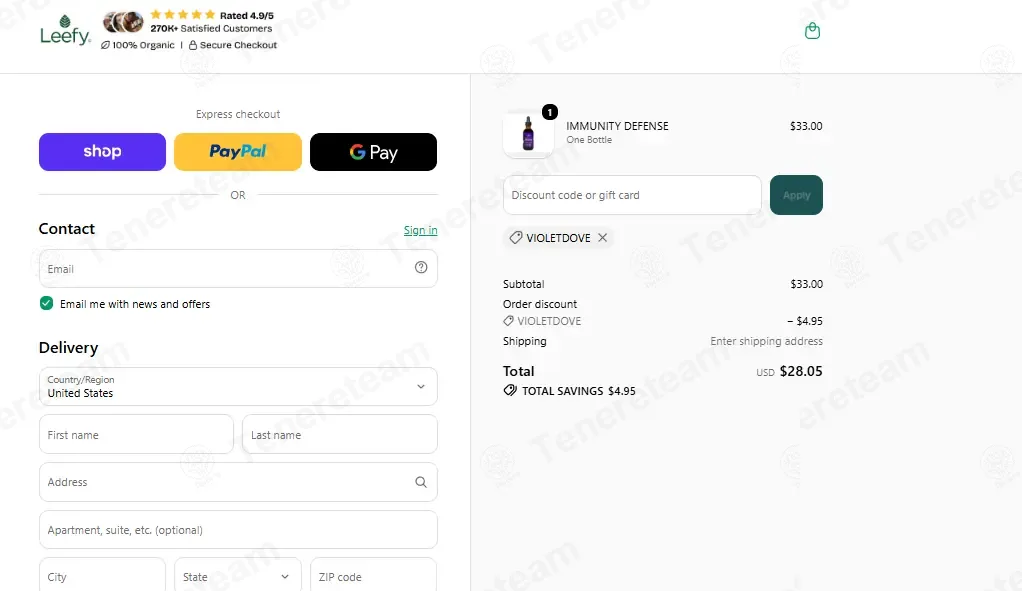 Leefy Organics coupon code: 15% off with VIOLETDOVE. Tested and valid as 1 week ago.