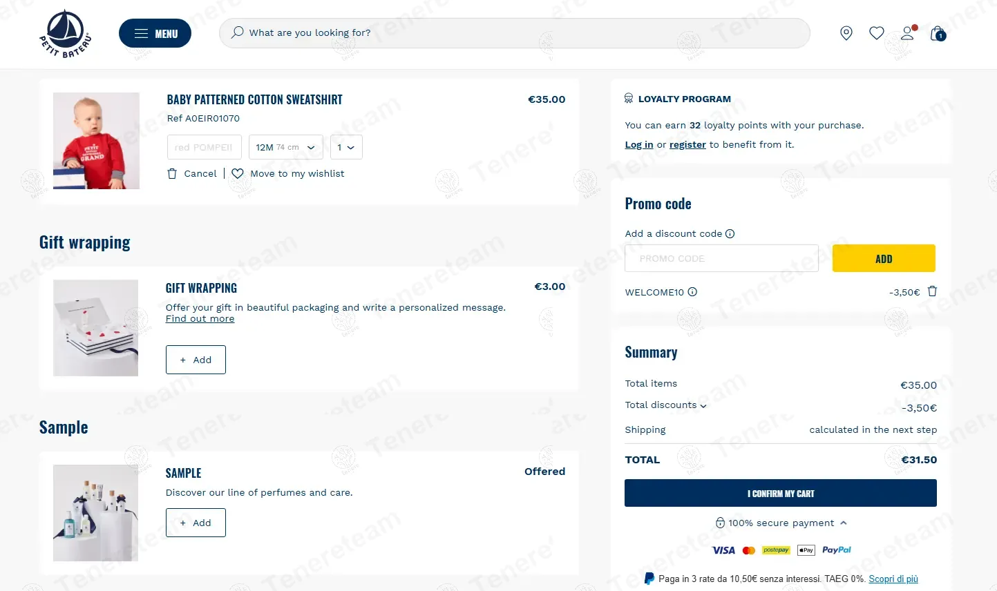 Petit Bateau IT coupon code: 10% off with BENVENUTO10. Tested and valid as 9 months ago.