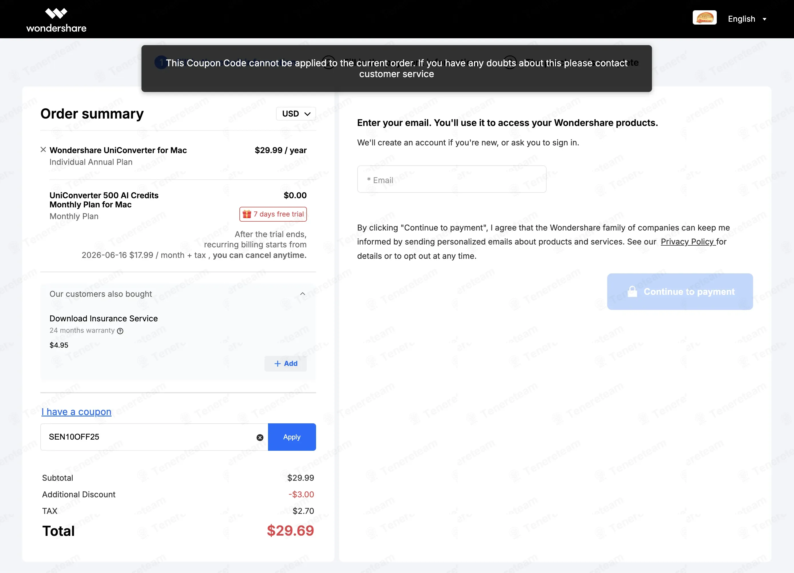Wondershare coupon code: 10% off with SEN10OFF25. Tested and valid as 1 month ago.