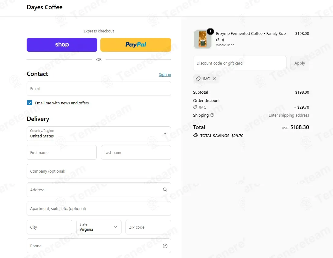 Dayes Coffee coupon code verified as working at checkout