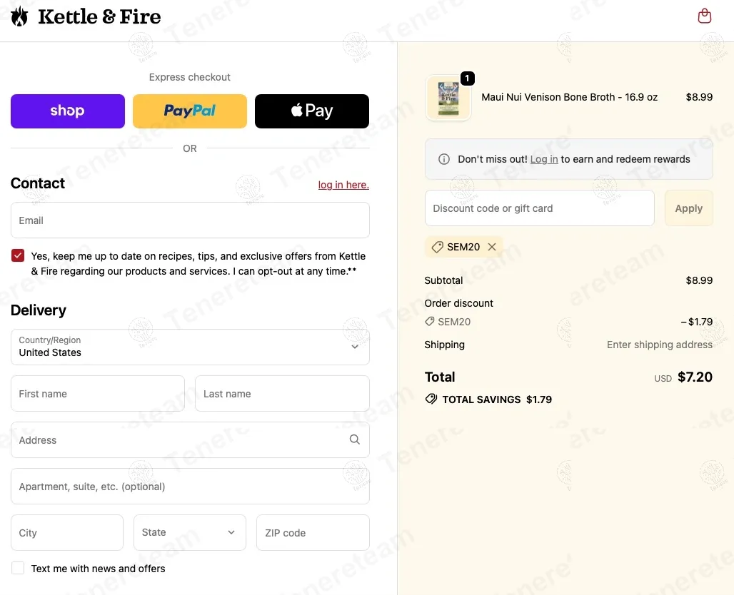 Kettle & Fire coupon code: 15% off with SEM20. Tested and valid as 9 months ago.