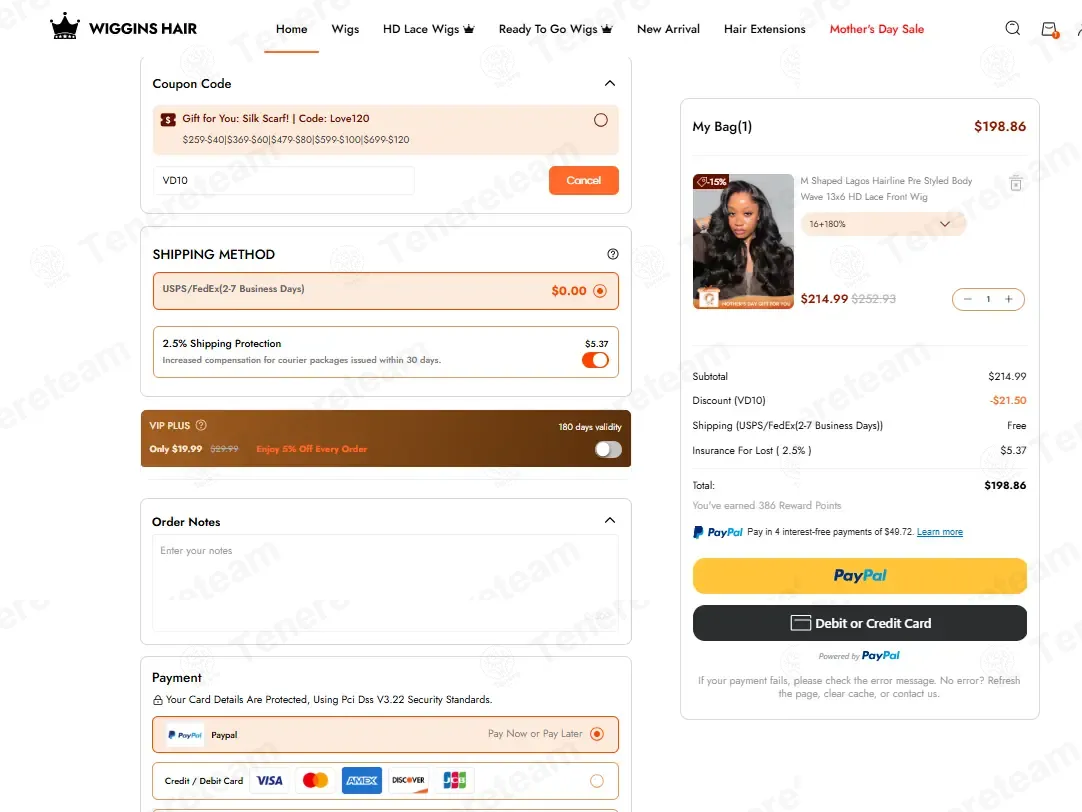 Wiggins Hair coupon code: 10% off with VD10. Tested and valid as 1 month ago.
